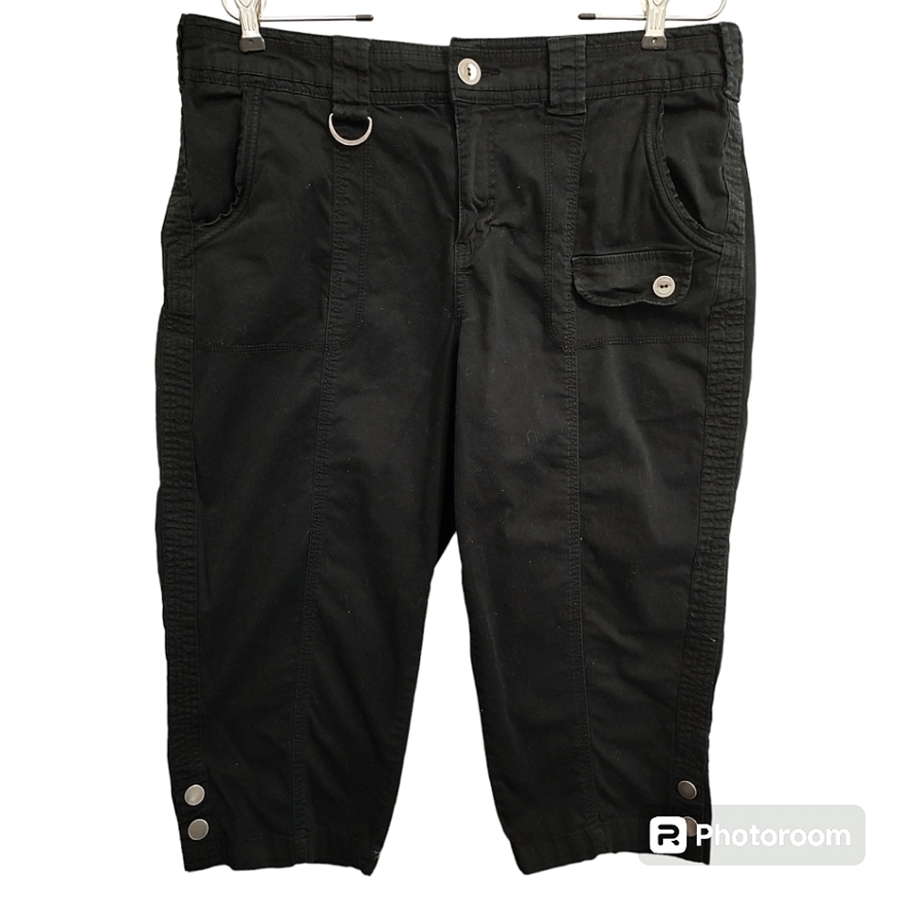 Style & Co. Black Cotton Stretch Snap Hem Capri Pants